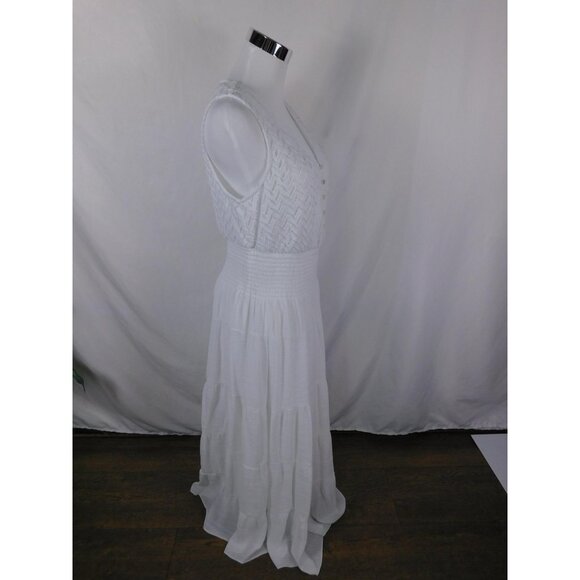 Jolie Dress Womens 1X White Sleeveless V Neck Buttoned Smocked Tiered Maxi Lined - Picture 8 of 12